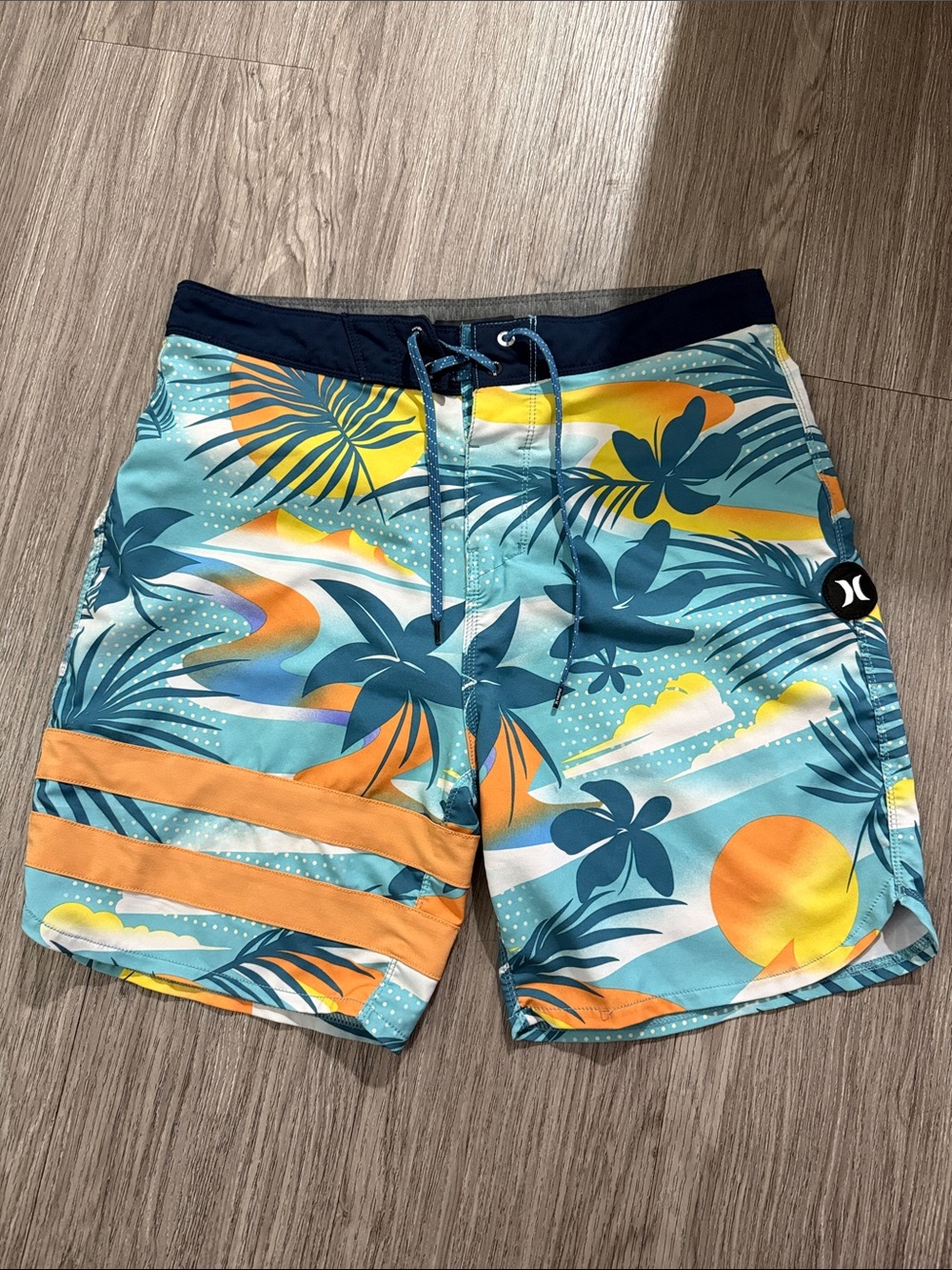 Hurley Men’s Teal & Orange Tropical Board Shorts Sz 29